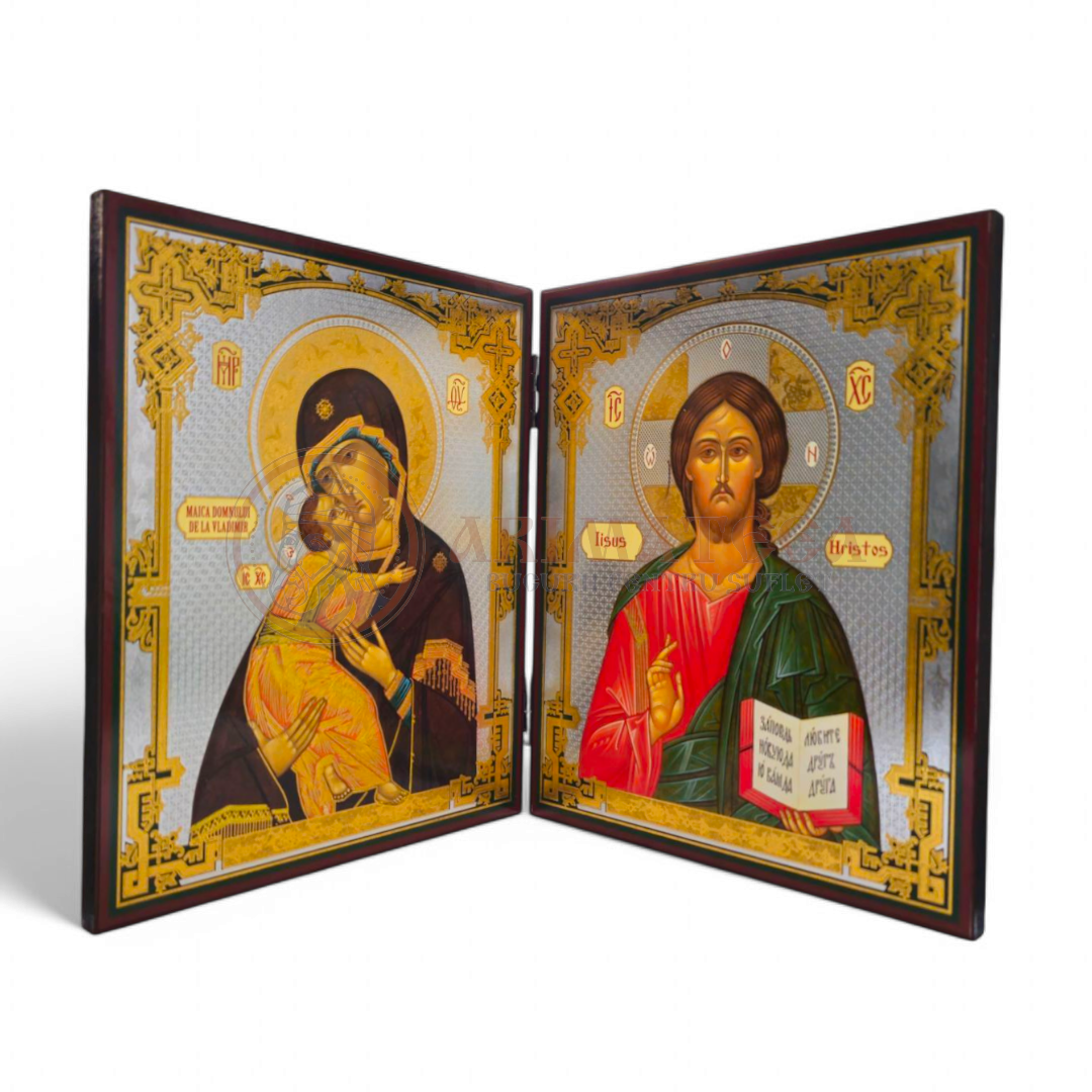 Diptic MDF 18x24 - Maica Domnului și Mântuitorul Iisus Hristos I