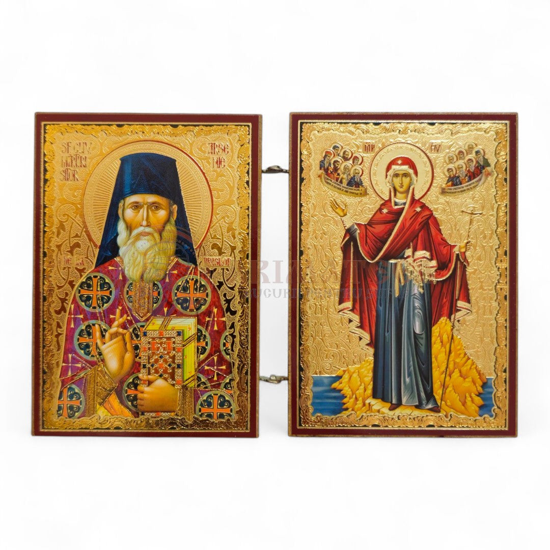 Diptic MDF  6x9 cm - Sf. Mărturisitor Arsenie de la Prislop, Maica Domnului I