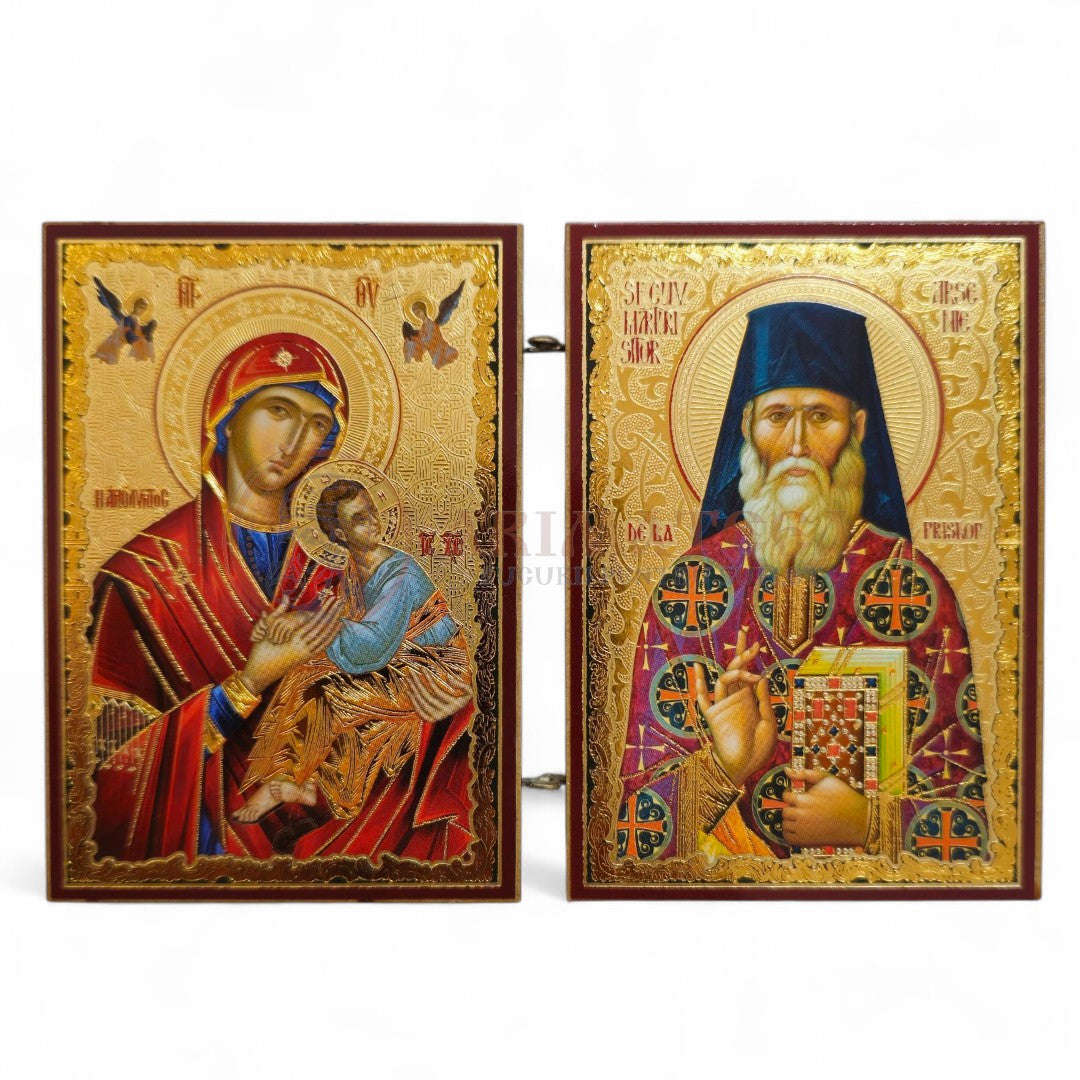 Diptic MDF  6x9 cm - Sf. Mărturisitor Arsenie de la Prislop, Maica Domnului