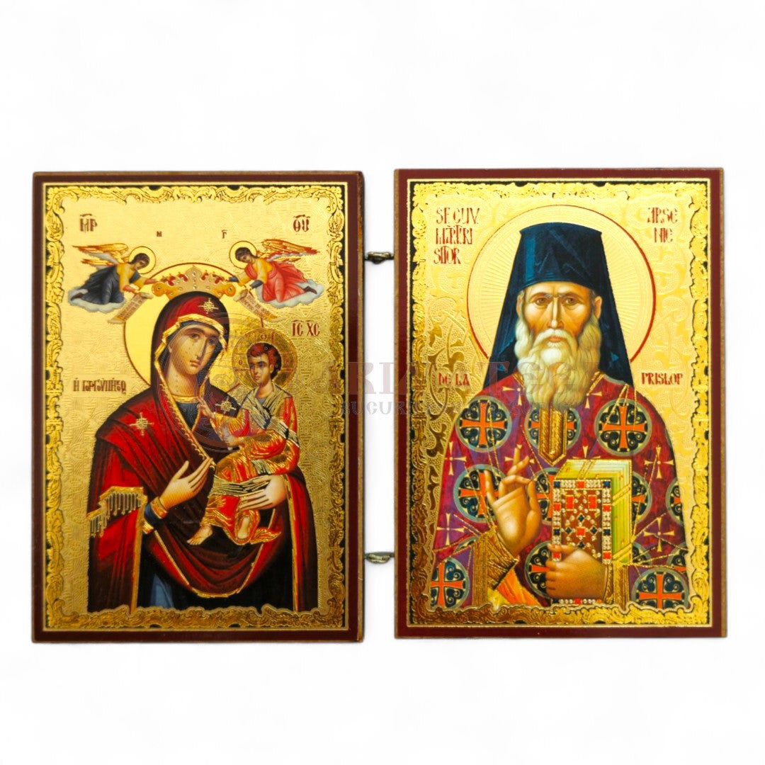 Diptic MDF  6x9 cm - Sf. Mărturisitor Arsenie de la Prislop, Maica Domnului II