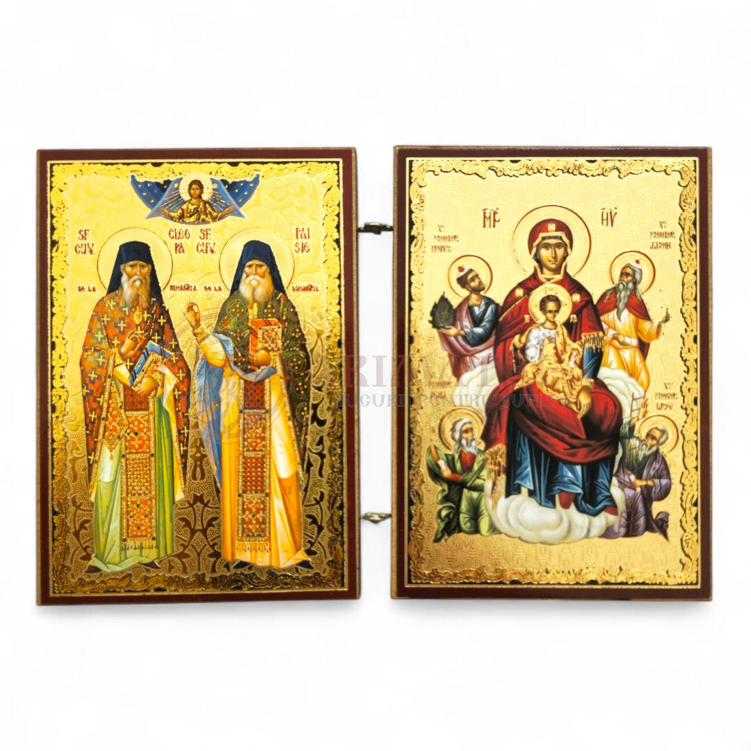 Diptic MDF  6x9 cm - Sf. Cuv. Cleopa și Paisie, Maica Domnului II